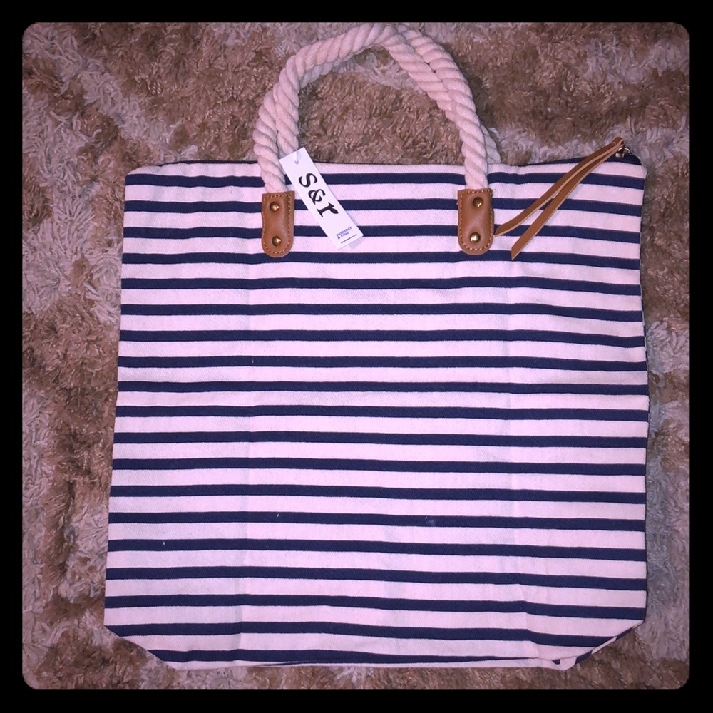 Summer and rose nautical blue striped tote bag